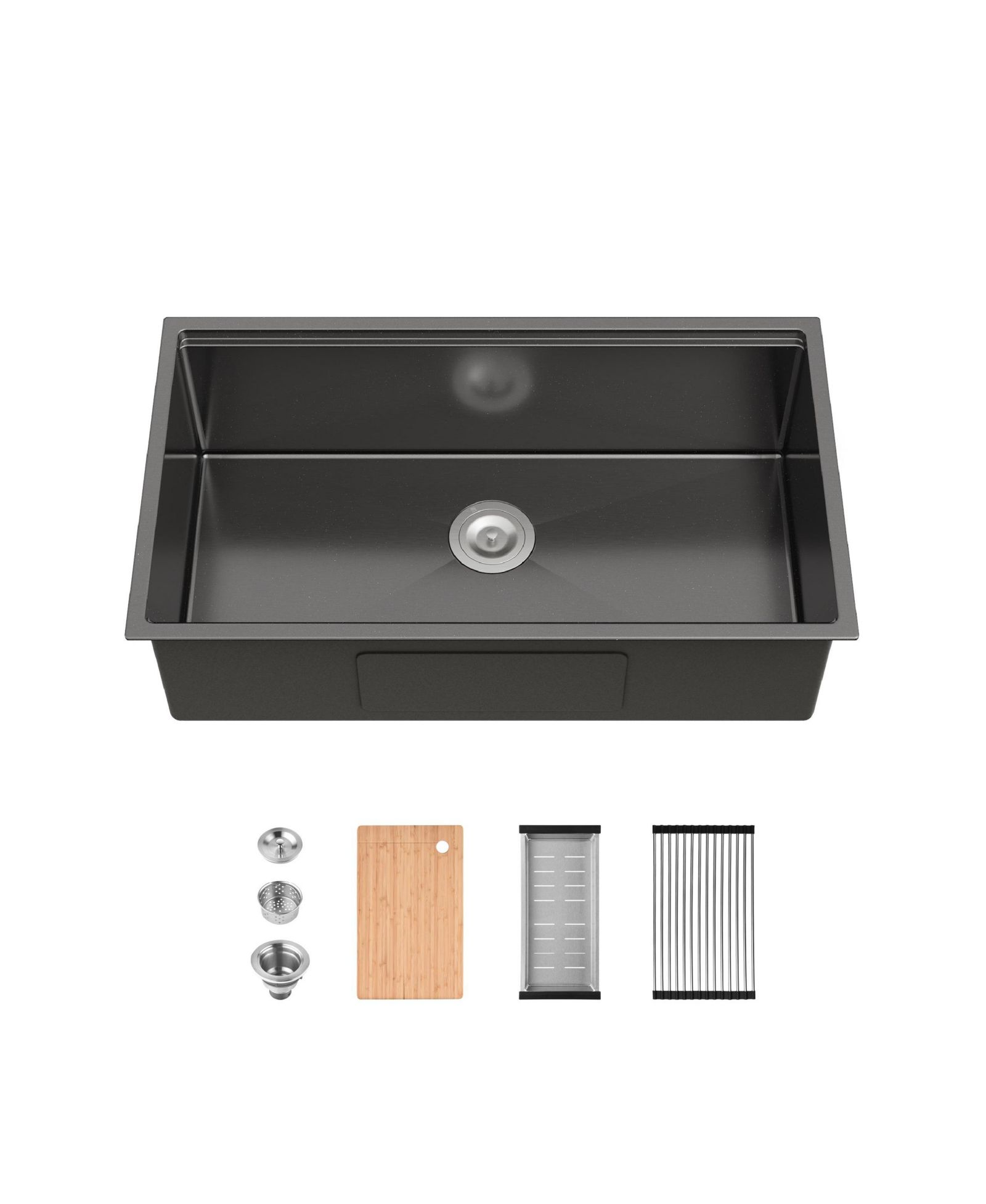 flynama 33inch Undermount Single Bowl Brushed 304 Stainless Steel Handmade Kitchen Sink with Cutting Board and Colander