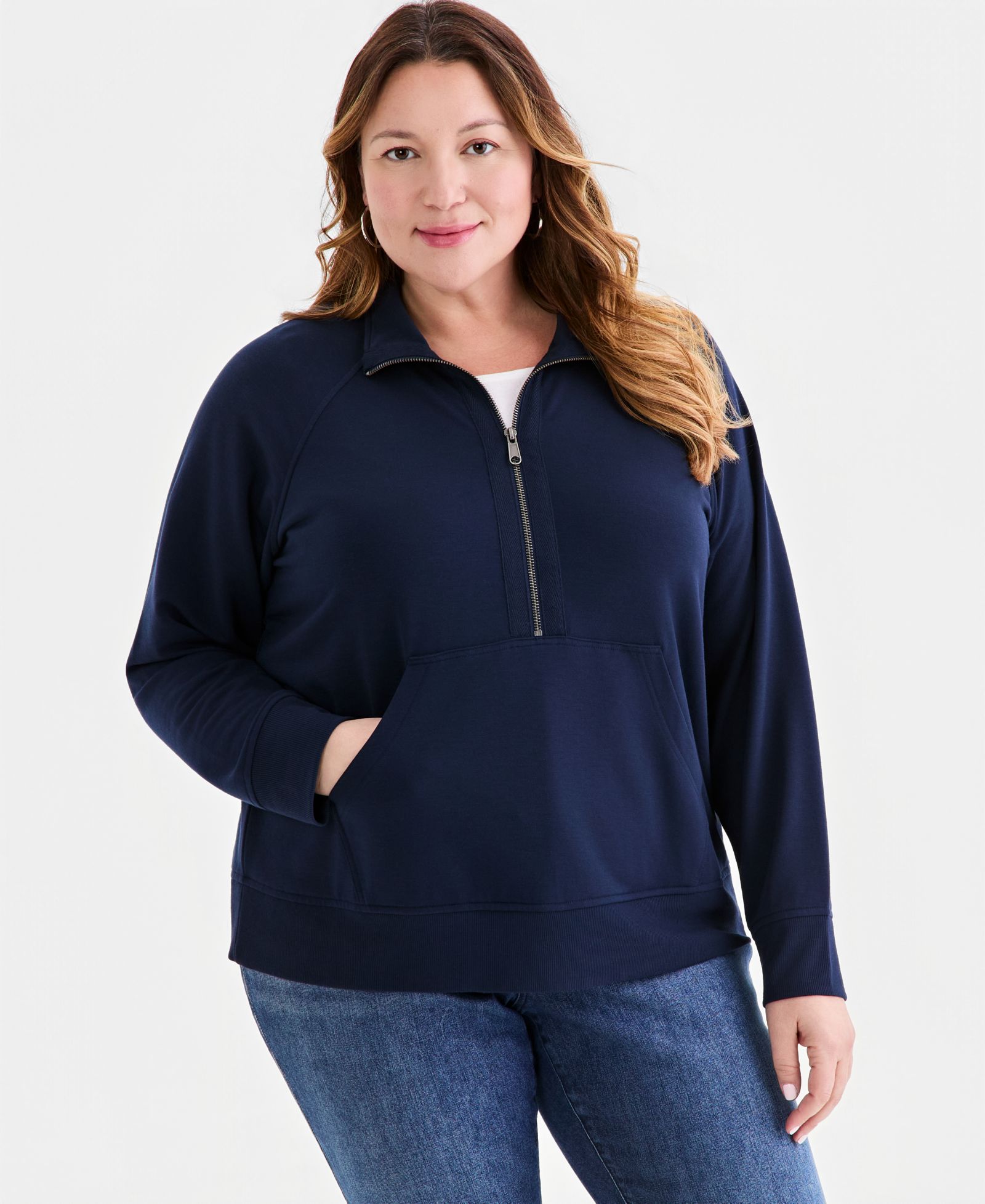 Style & Co Plus Size LuxLounge French Terry Half-Zip Sweatshirt, Macy's Exclusive