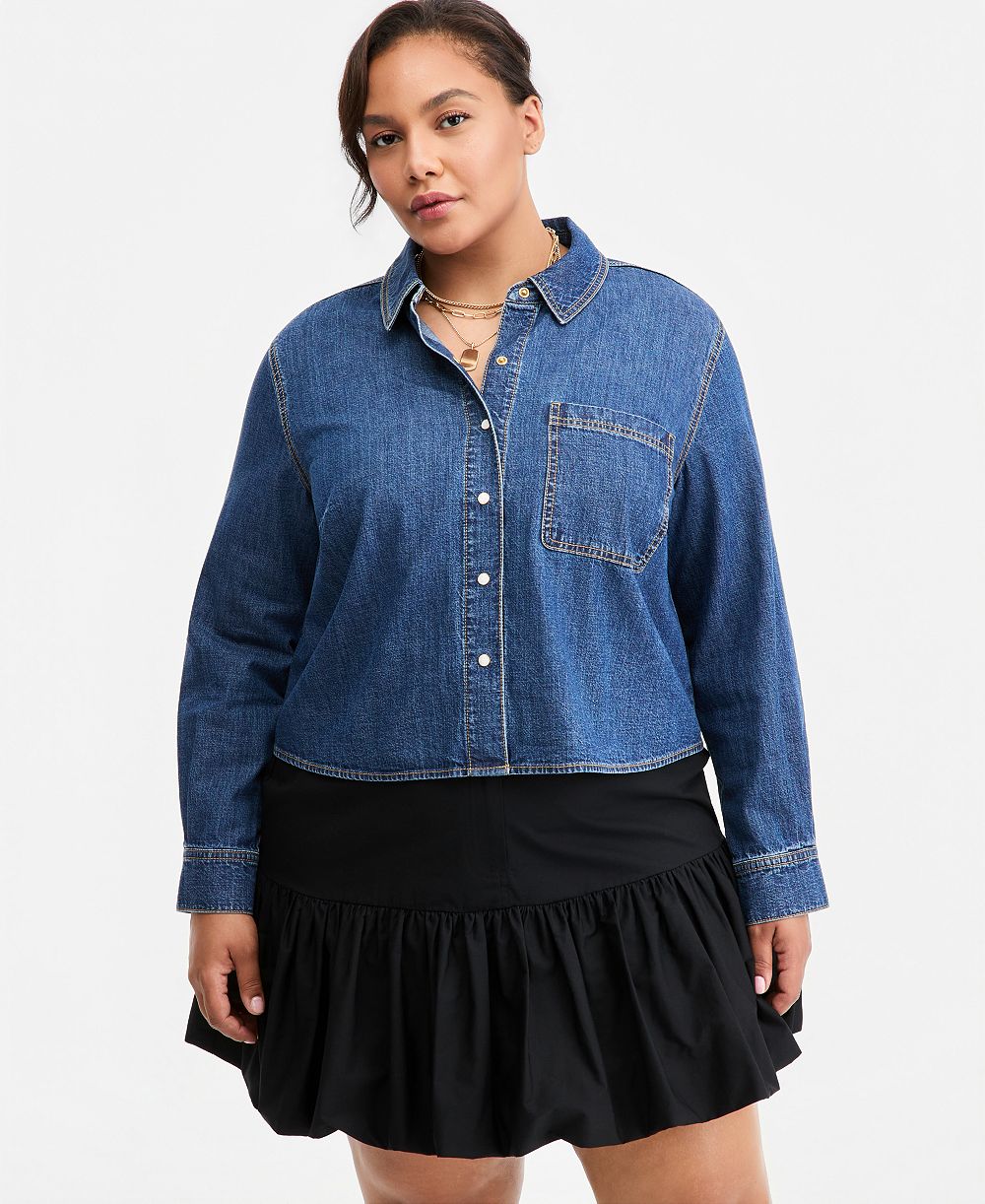 Женская джинсовая рубашка On 34th Trendy Plus Size Cropped, укороченная модель