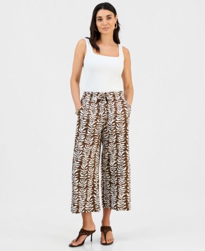 I.N.C. International Concepts Petite Printed Linen High-Rise Wide-Leg Pants, Macy's Exclusive