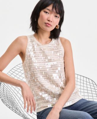 I.N.C. International Concepts Women's Sequin Crochet Cotton Tank Top, Macy's Exclusive