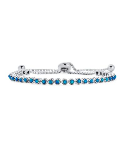 Bling Jewelry Milgrain Bezel Created Opal Tennis Bolo Bracelet 14K Gold Plated .925 Sterling Silver