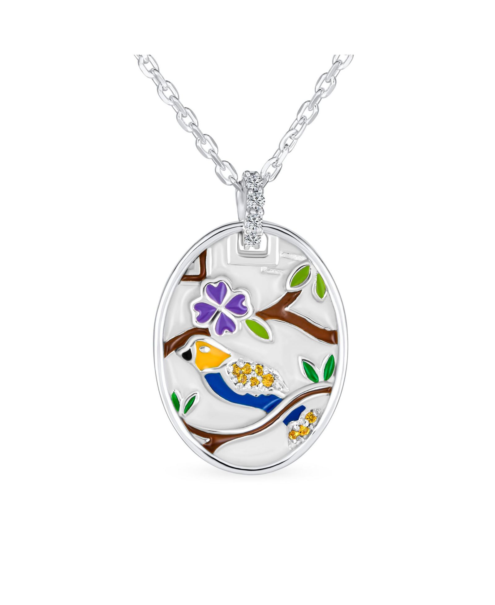 Bling Jewelry Подвесное ожерелье с кристаллом-птицей и мультиколорным камео