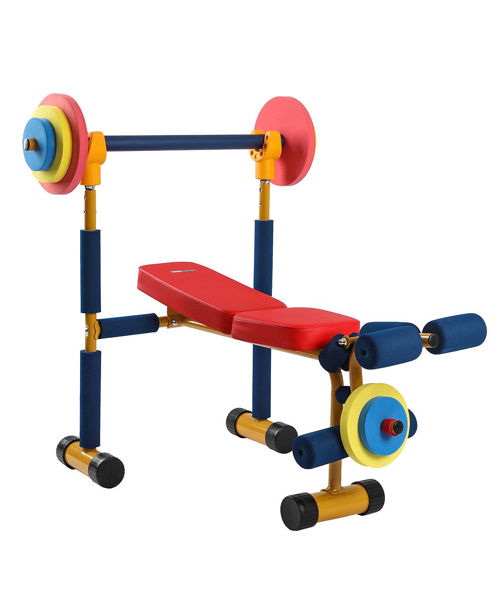 HolaHatha Kids Weight Bench Set with 35" Bench and Adjustable Headrest, Multicolor
