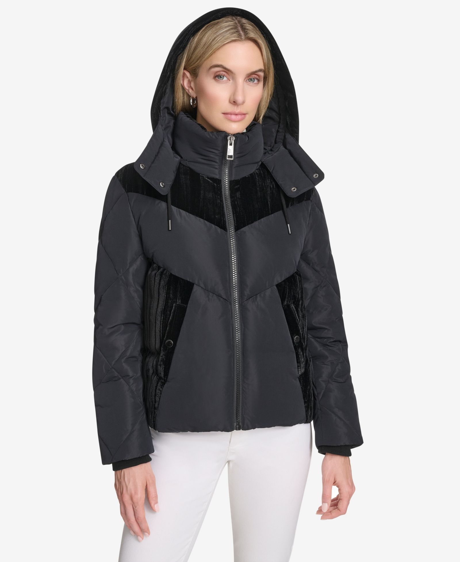 Женская куртка Andrew Marc Tayte Mixed Media Hooded Puffer