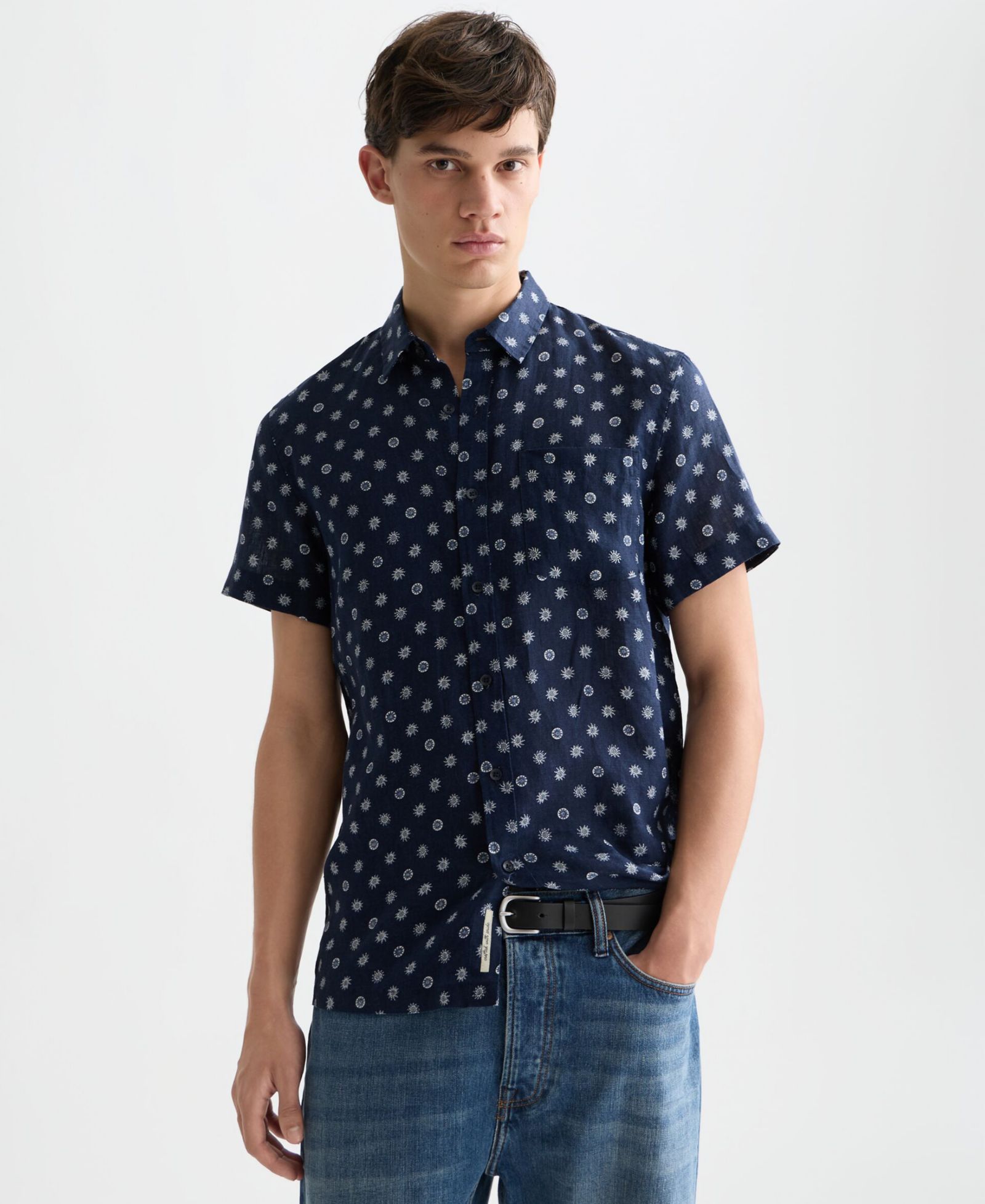 SCOTCH & SODA Men's Linen Micro Print Short-Sleeve Shirt