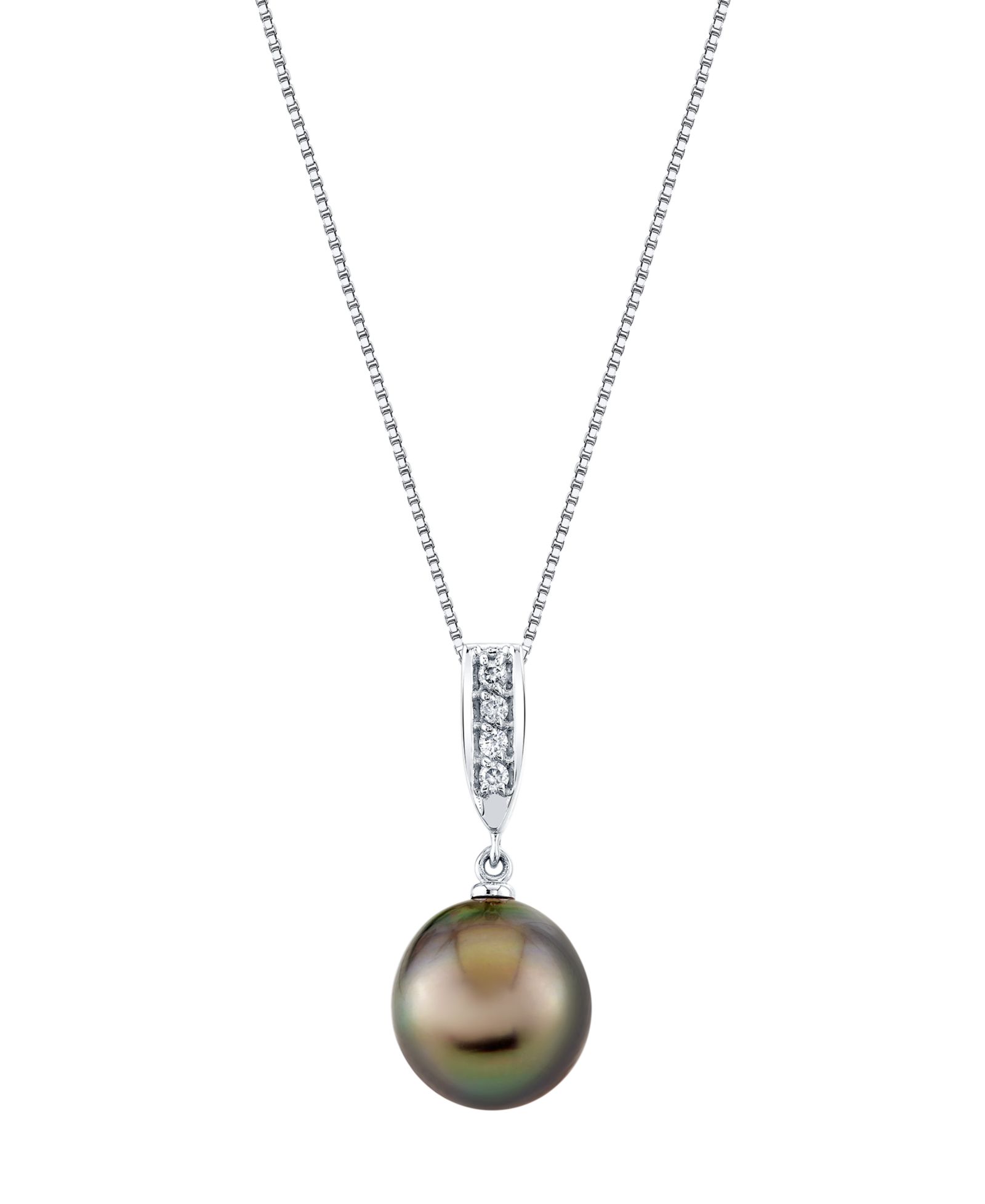 Macy's Ожерелье с таитянской жемчужизной (10mm) и бриллиантами в золоте 14k White Gold