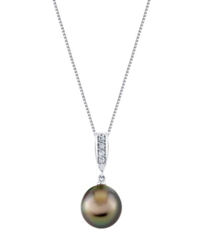 Macy's Ожерелье с таитянской жемчужизной (10mm) и бриллиантами в золоте 14k White Gold