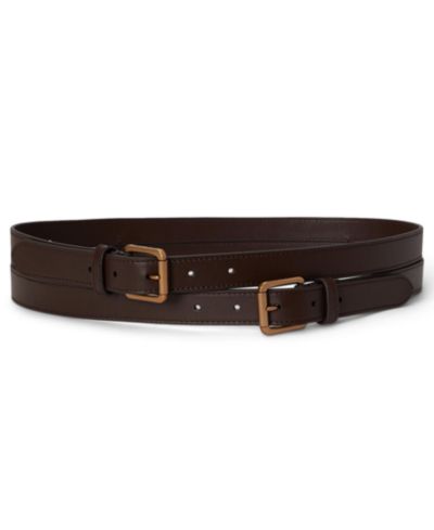 Lauren Ralph Lauren Women's Leather Double-Buckle Stacked Wide Belt