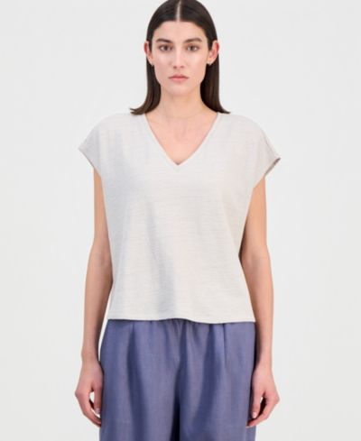 Женский топ Eileen Fisher из хлопкового жаккарда с V-образным вырезом