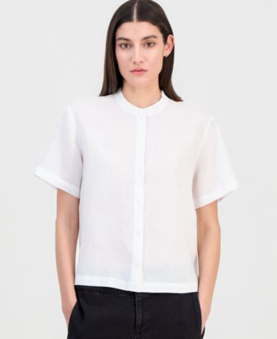 Женская льняная рубашка Eileen Fisher с воротником-стойкой