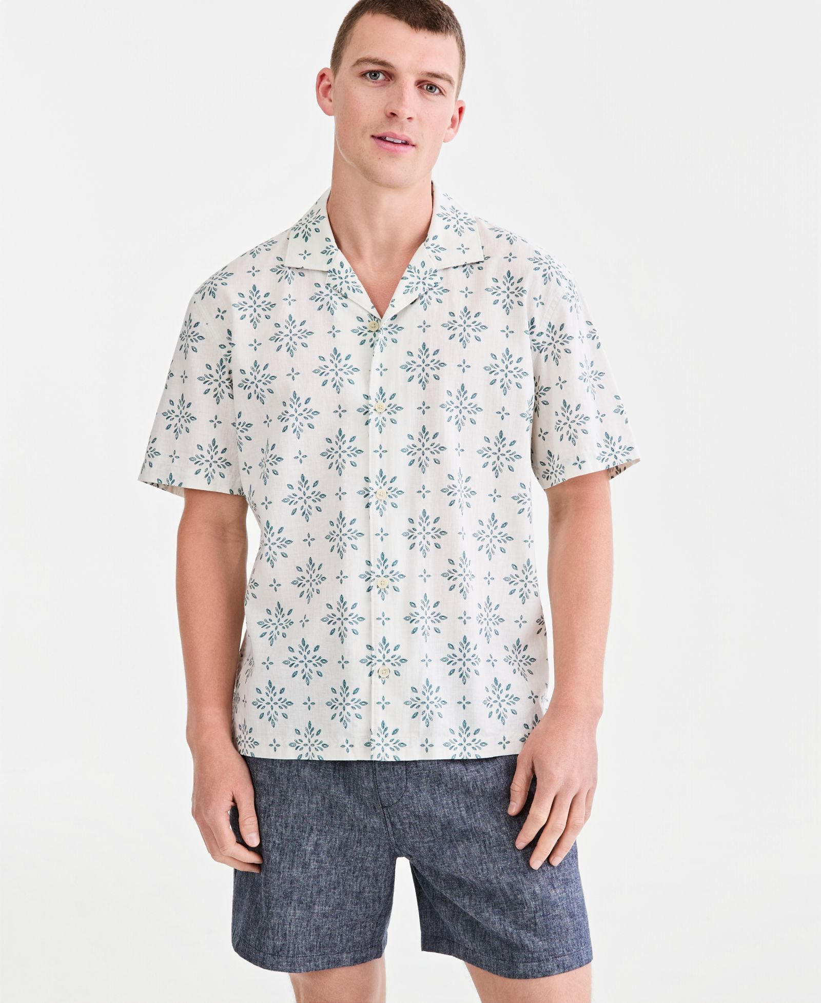 Sun & Stone Men's Linen Blend Printed Camp Shirt, Macy's Exclusive
