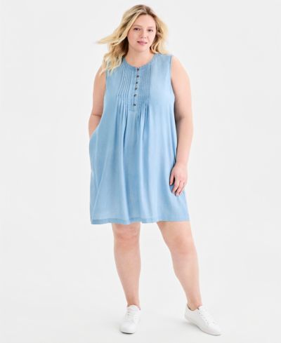 Style & Co Plus Size Платье из шамбраи без рукавов Pintuck