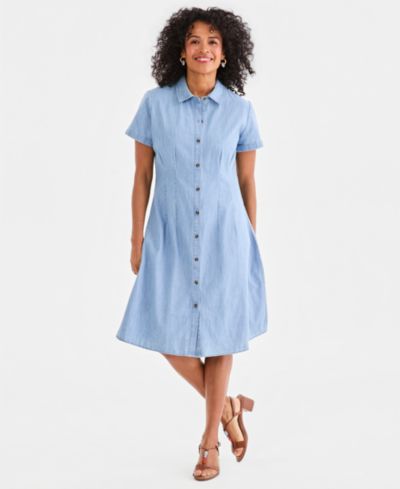 Style & Co Women's Cotton Chambray Short-Sleeve Shirt-dress, Macy's Exclusive