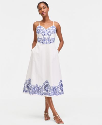 On 34th Women's Linen Blend Solid Cutwork Tank Midi Dress, Macy's Exclusive