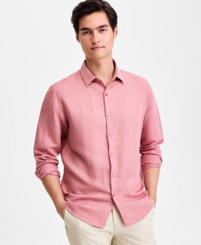 Мужская рубашка Alfani Long-Sleeve Linen-Blend Stripe Dobby