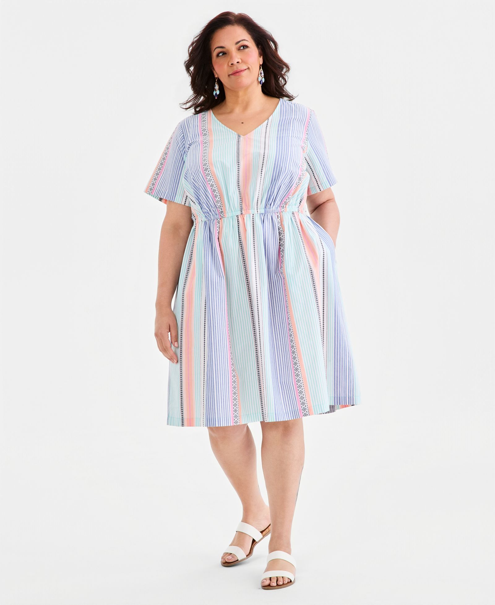 Женское хлопковое платье Style & Co Plus Size с принтом и V-образным вырезом