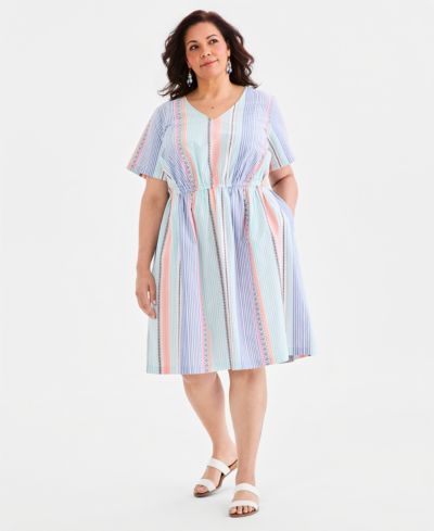Женское хлопковое платье Style & Co Plus Size с принтом и V-образным вырезом