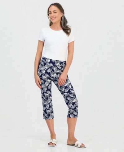 JM Collection Petite Lush Print Rivet-Waist Capri Pants, Macy's Exclusive