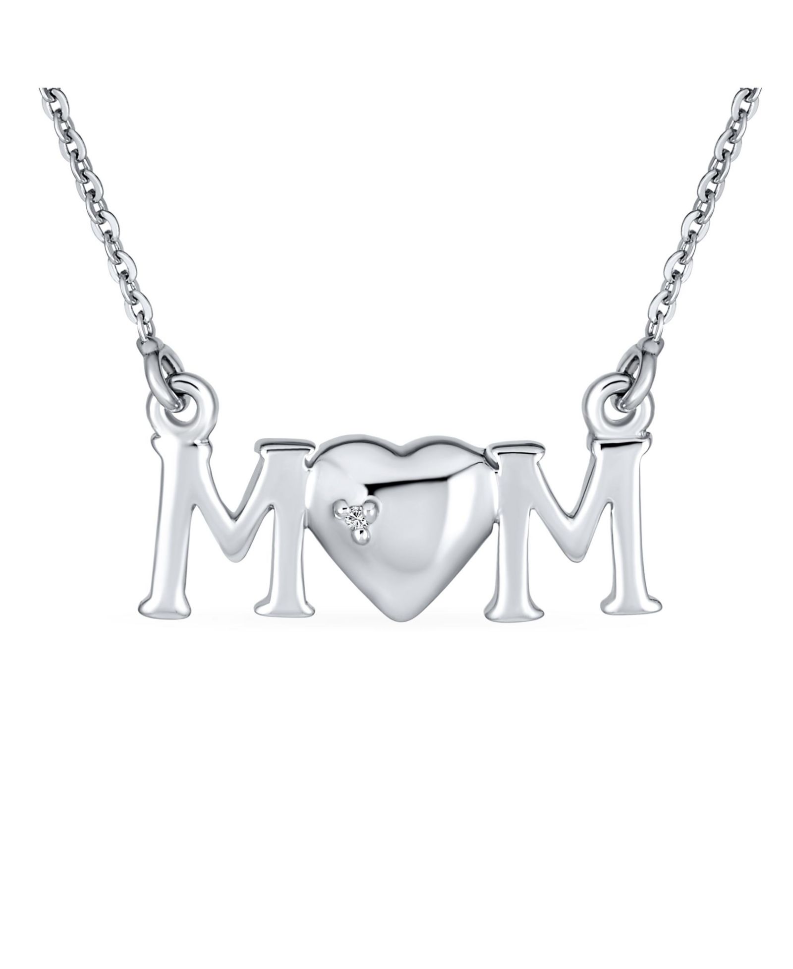 Bling Jewelry Mother Day Inspirational Message Words MOM Heart Pendant Mother Necklace .925 Sterling Silver