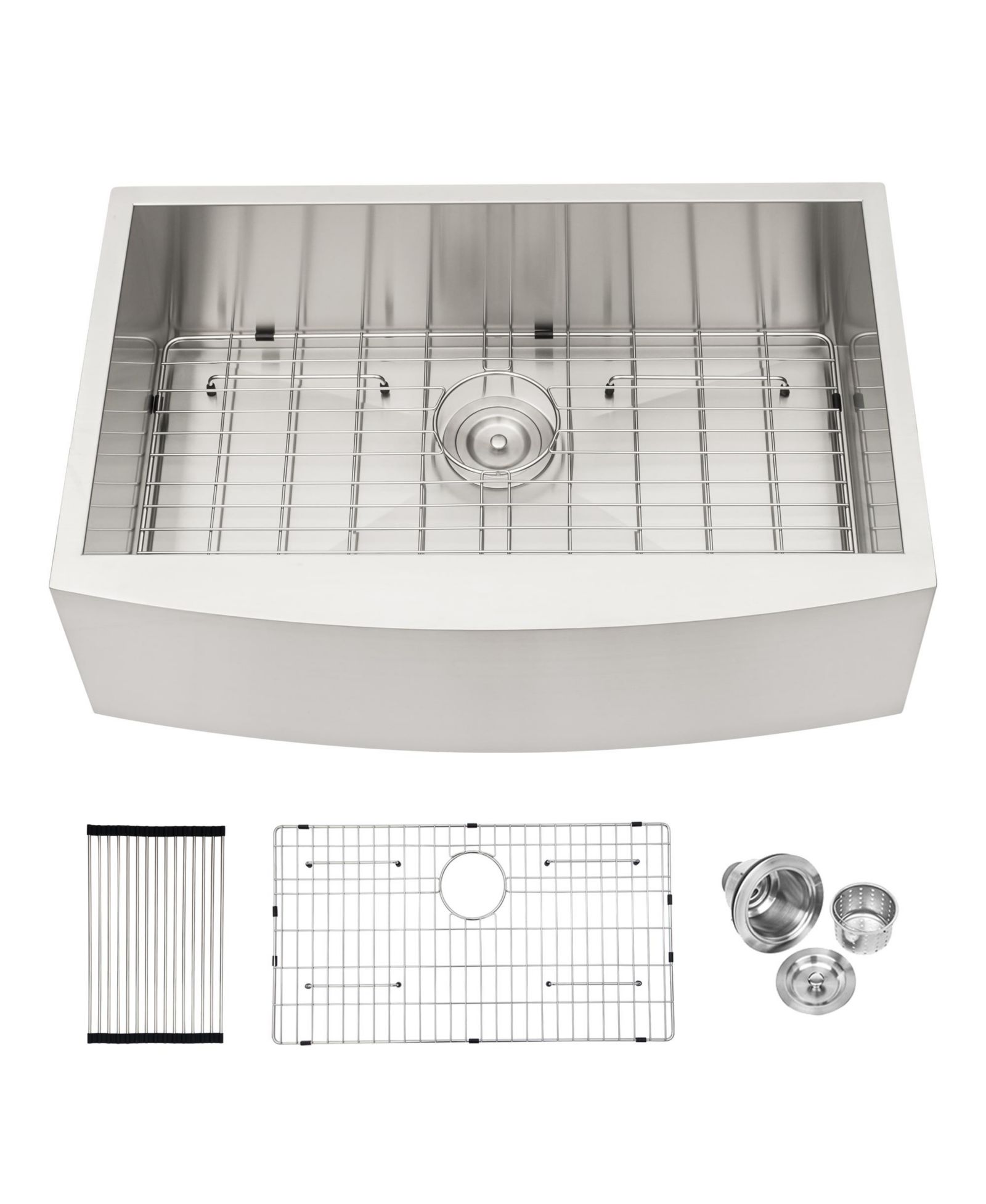 flynama Stainless Steel Farmhouse Kitchen Sink, 16 Gauge T304 Single Bowl с Dish Grid Drain Assembly Drying Rack, 33x20x9 Inch