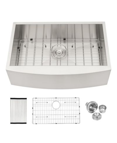 flynama 33x20x9 Inch Stainless Steel Farmhouse Apron Front Kitchen Sink 16 Gauge T304 Single Bowl With Dish Grid Drain Assembly Drying Rack