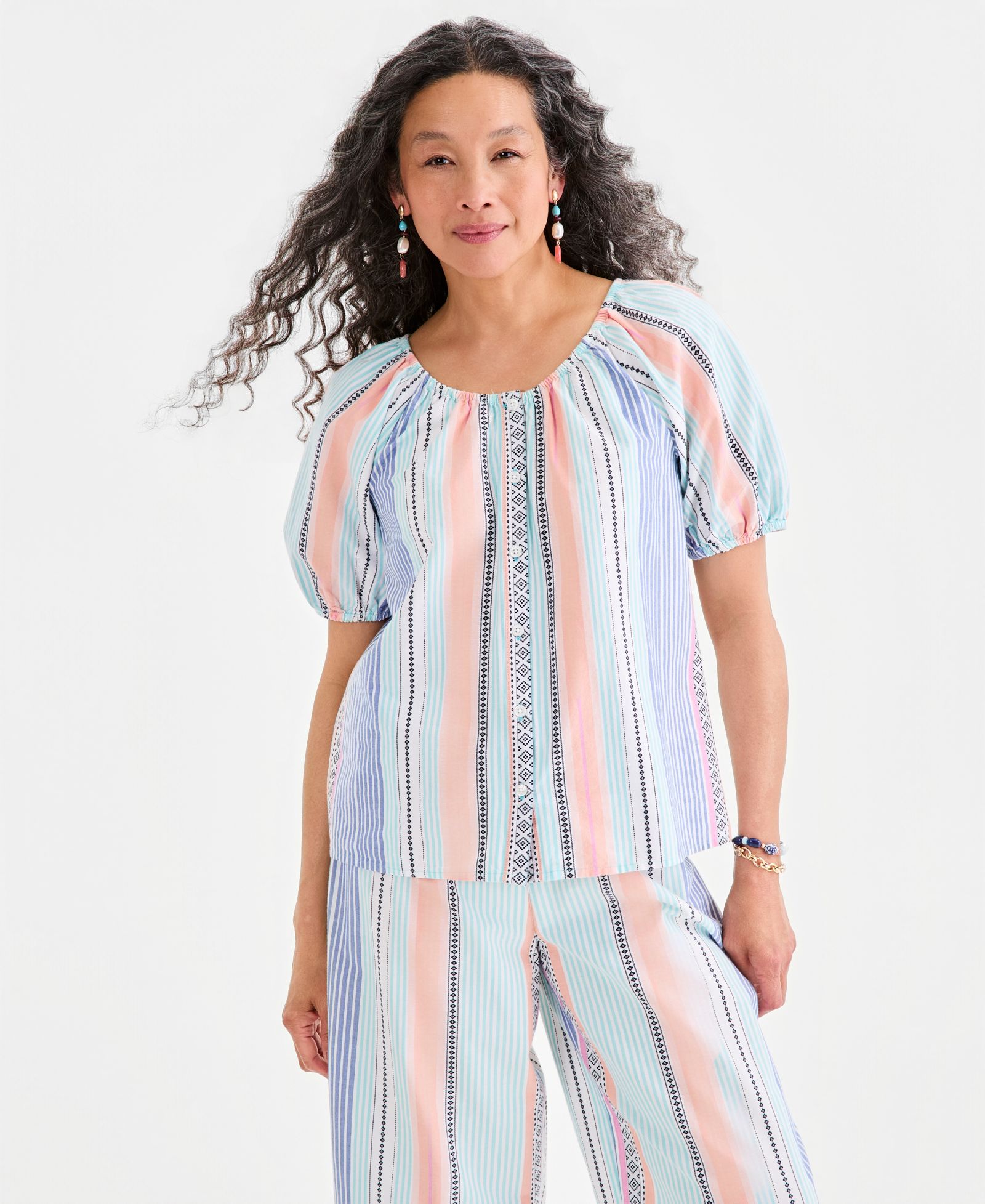 Style & Co Women's Cotton Button-Front Puff-Sleeve Top, Macy's Exclusive