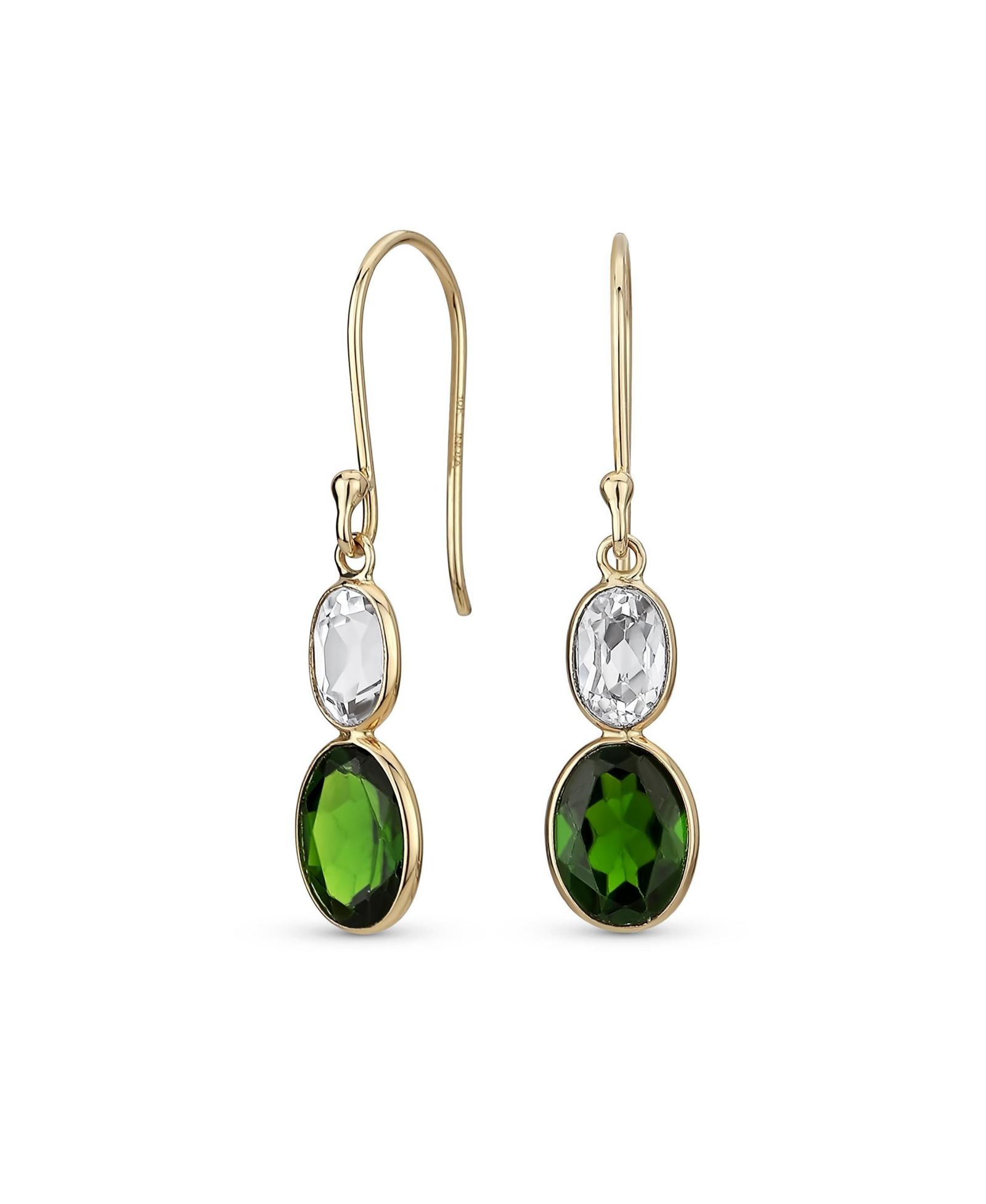 Серьги Bling Jewelry Classic 10K Gold Faceted Double Natural Stones Bezel Set Oval Drop