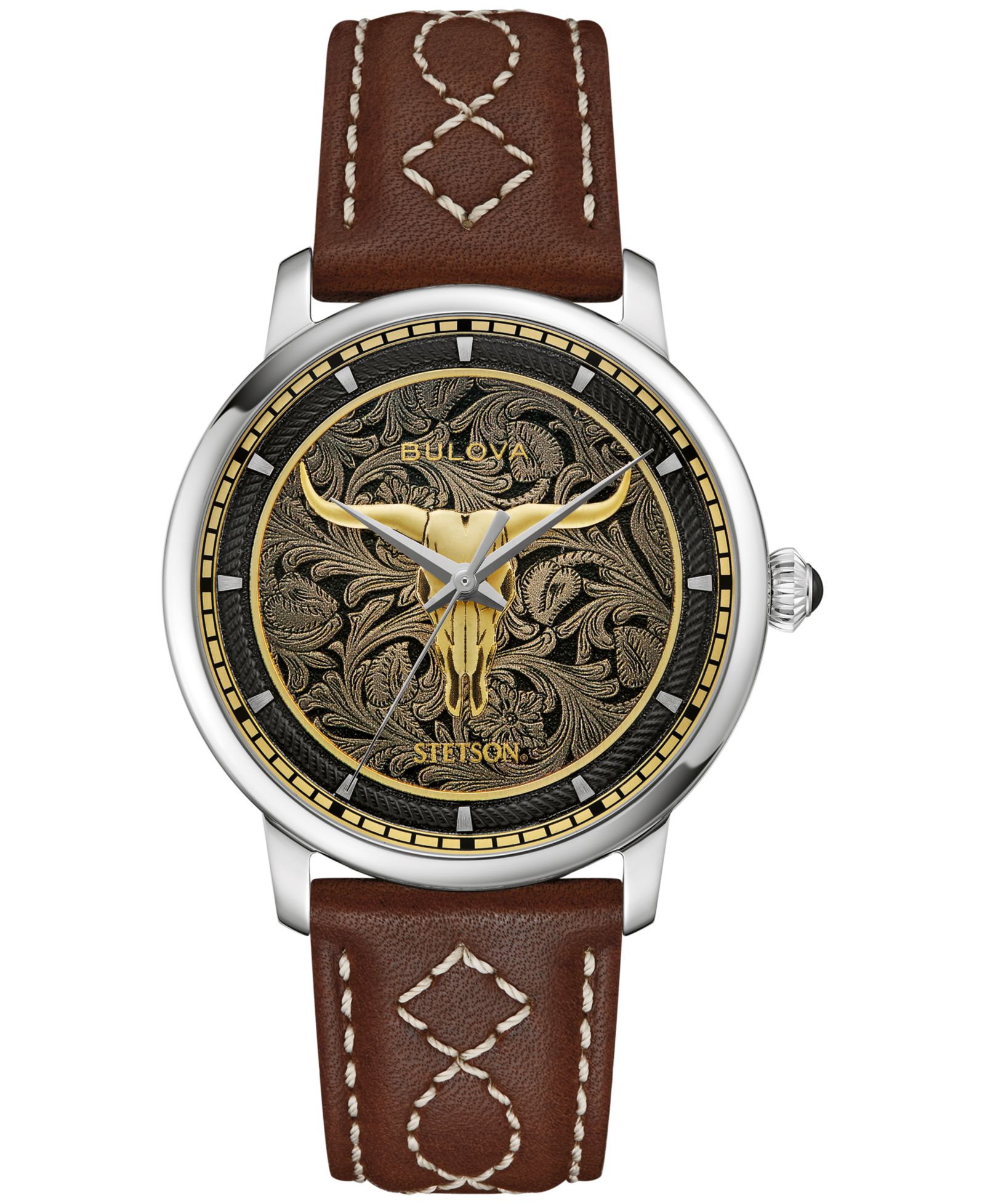 Bulova Мужские часы Hudson Stetson Brown Leather Strap, 39mm