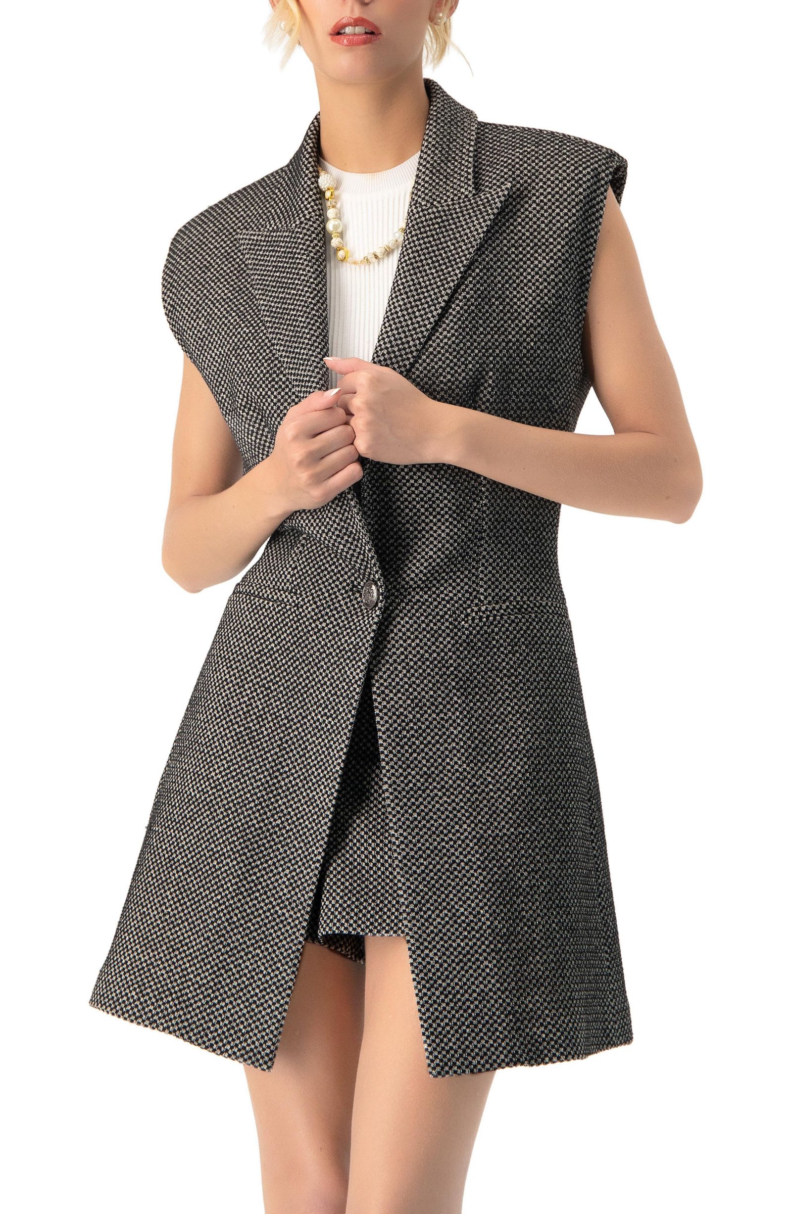 Ivonne Women's Long Checkered Vest