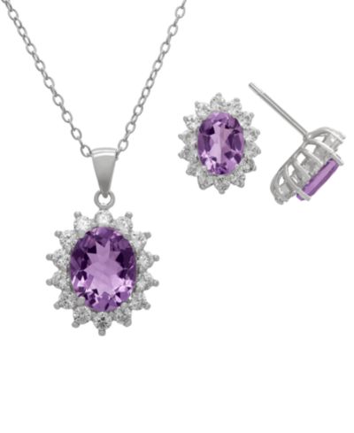 Колье Macy's Amethyst (4.8 ct. t.w.) & White Topaz (0.32 ct. t.w.) Lady Di с серьгами в серебре