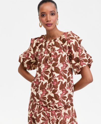 Топ I.N.C. International Concepts Women's Printed Ruffle-Sleeve