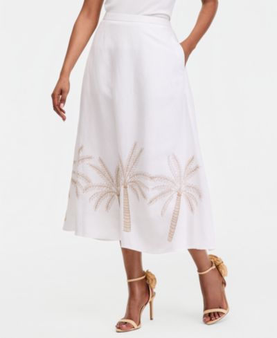 I.N.C. International Concepts Women's Linen-Blend Embroidered Midi Skirt, Macy's Exclusive