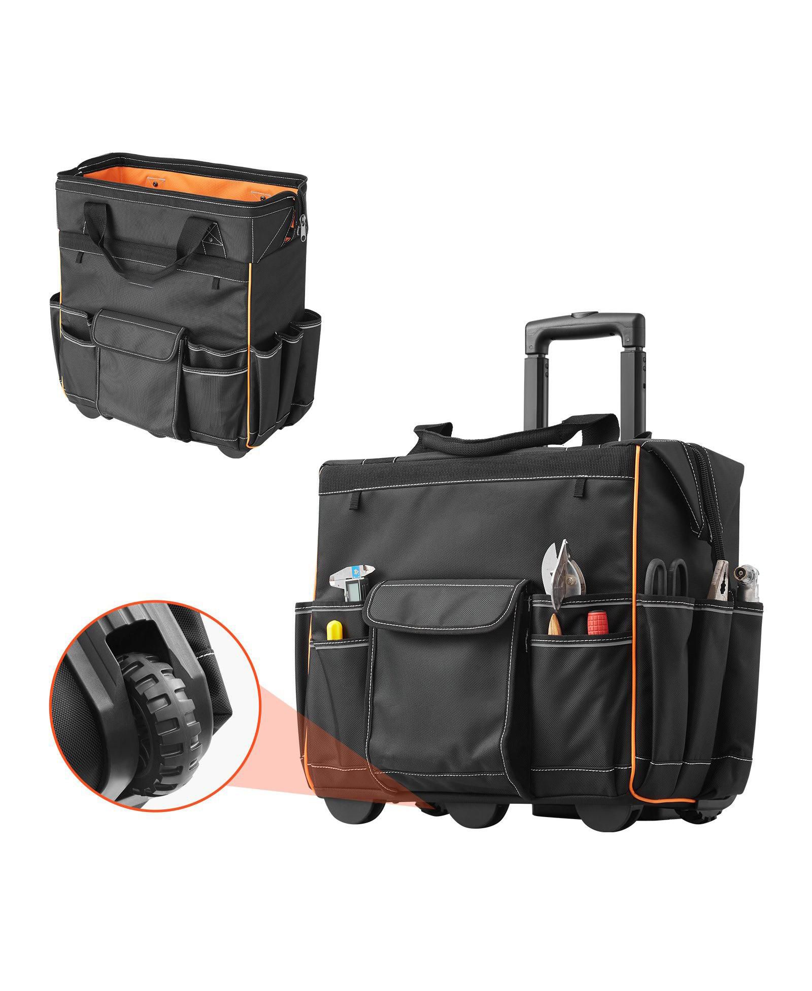 Mecale Rolling Tool Bag on Wheels, 110 lb Capacity, 25 Pockets, Heavy-Duty Tool Organizer with Telescoping Handle & Stable Base