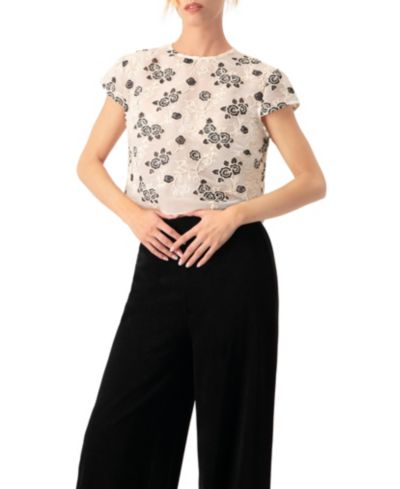 Женский укороченный топ Ivonne Floral Embroidered See-Though Crop Top