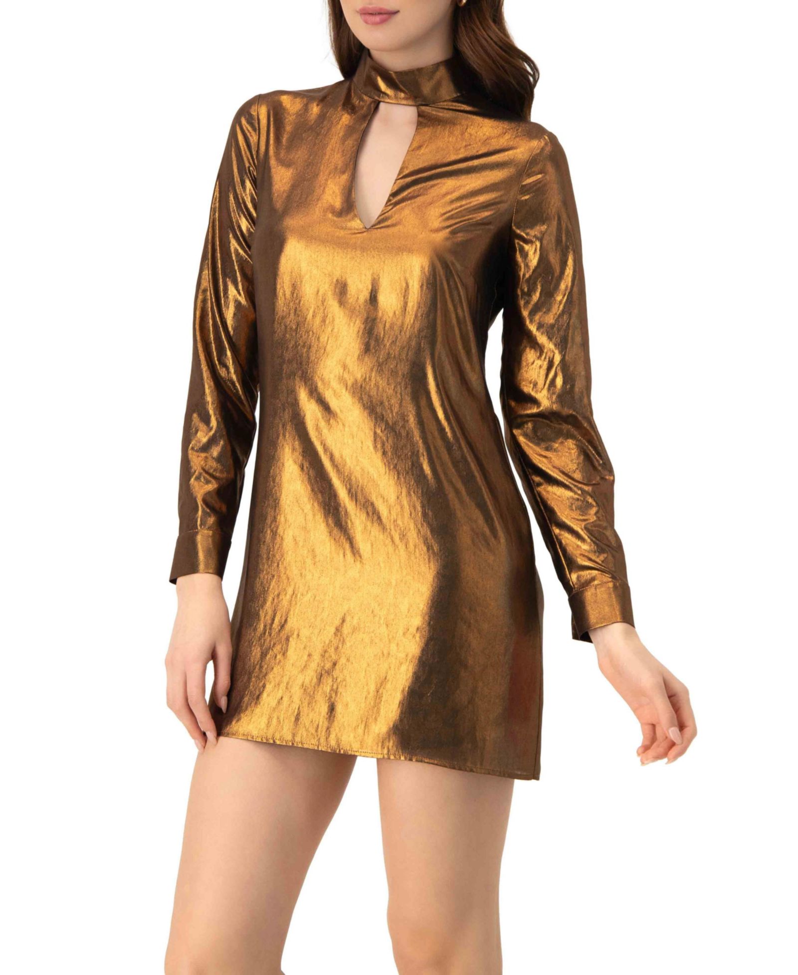 Ivonne Women's Short Satin Dress with Keyhole Neckline