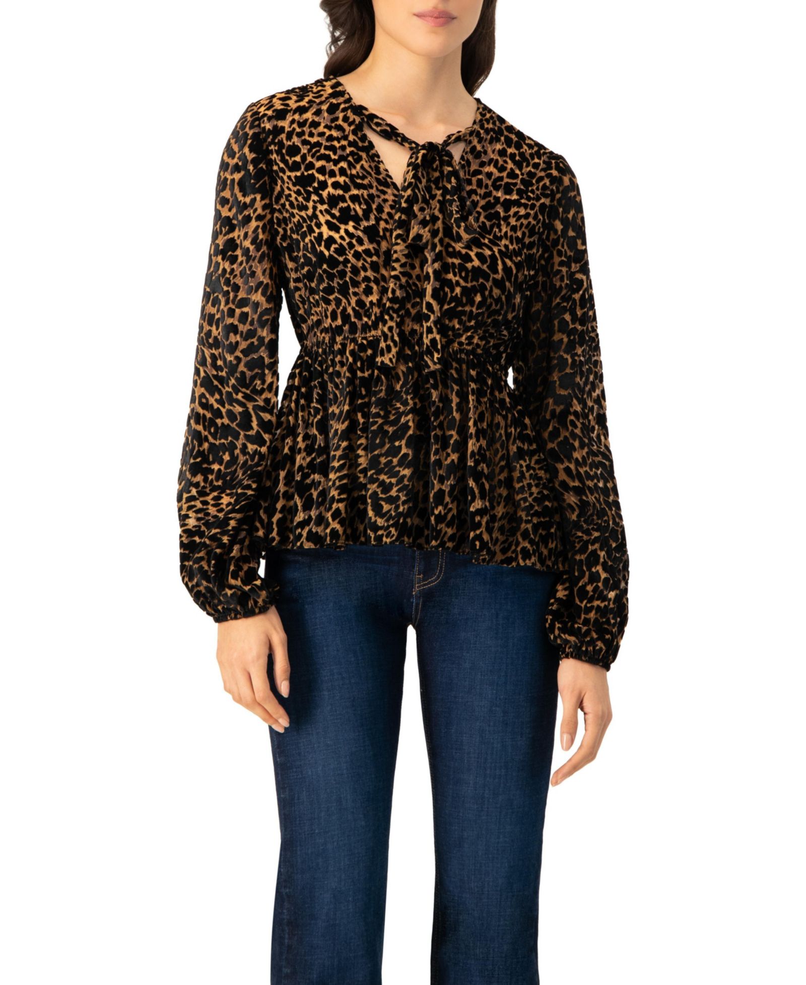 Ivonne Women's V-Neck Animal Print Blouse With Velvet Flock