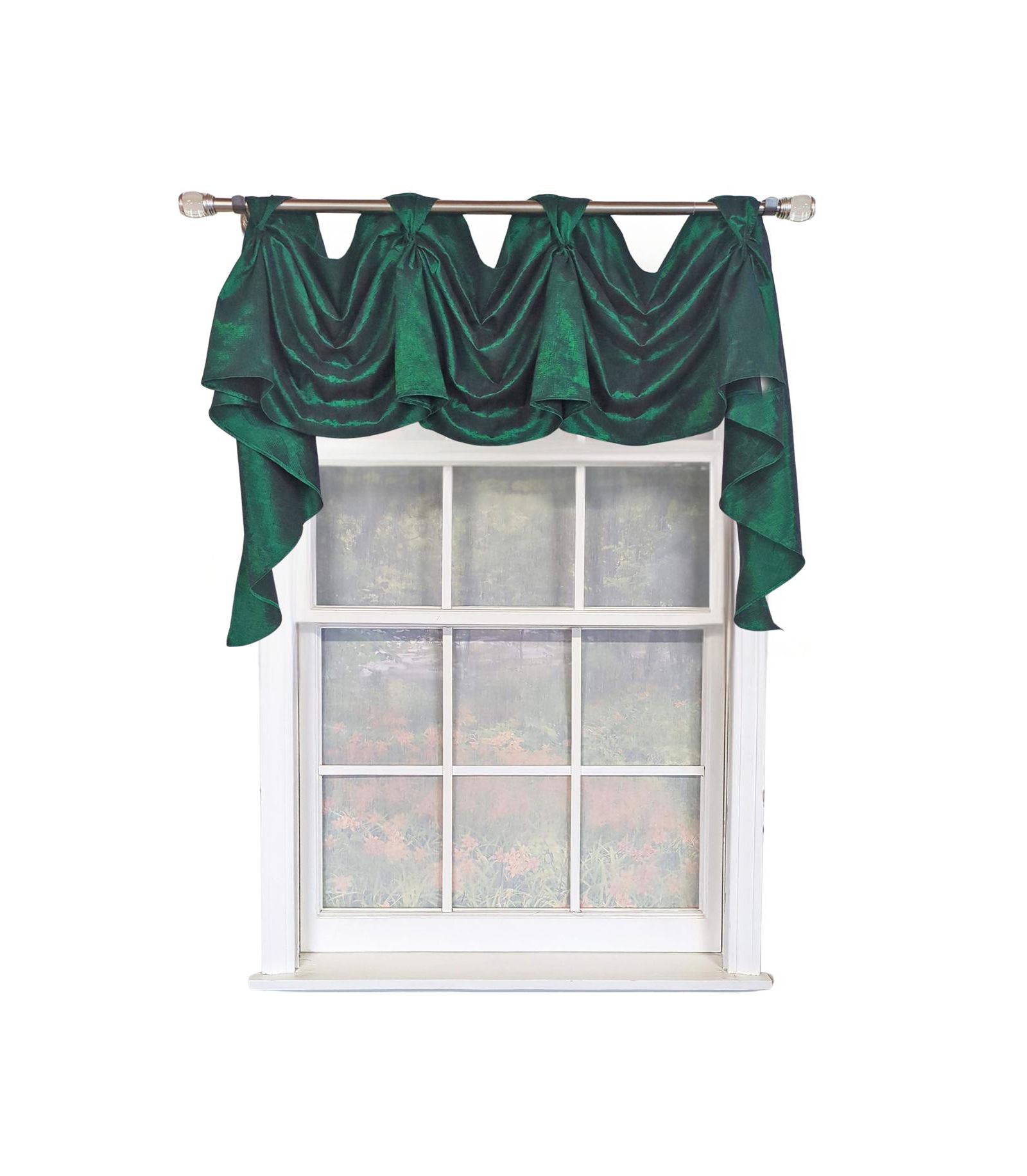 RLF Home Crinkle Taffeta 3-S Victory 100% Polyester Tab Top Swag Window Curtain 54" x 25" Green