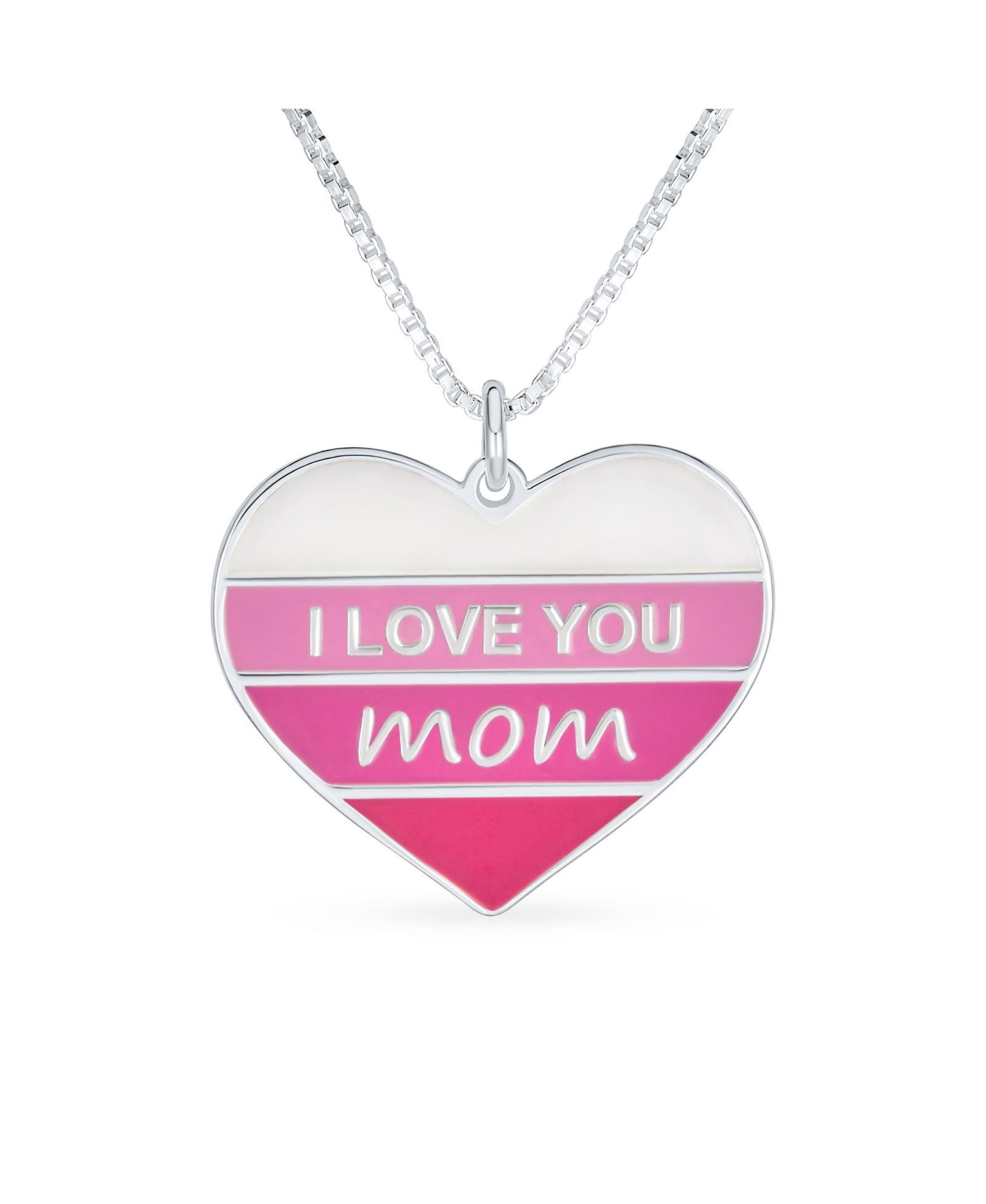 Подвеска-кулон Bling Jewelry Pink Stripe Heart I love You Mom из стерлингового серебра.925