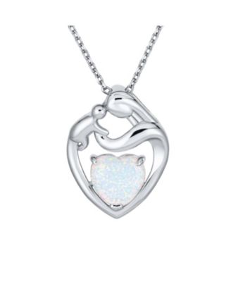 Bling Jewelry Opal Heart Loving Mother Family Necklace Pendant Rose Gold Plated .925 Sterling Silver