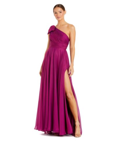 Mac Duggal Petite Pleated One Shoulder Chiffon Gown