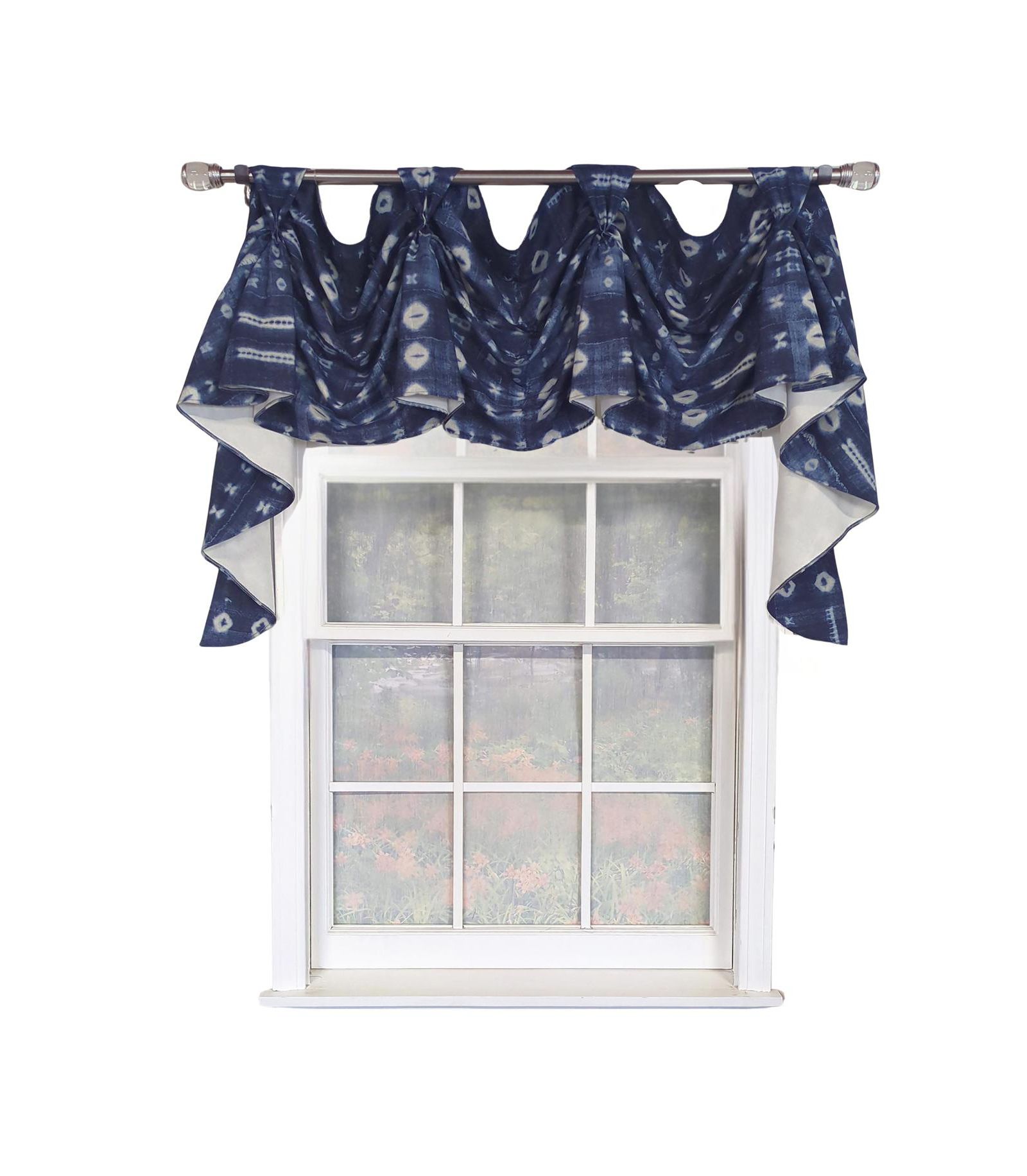 RLF Home Pulsar 3-S Victory 100% Cotton Tab Top Swag Window Curtain 54" x 25" Navy