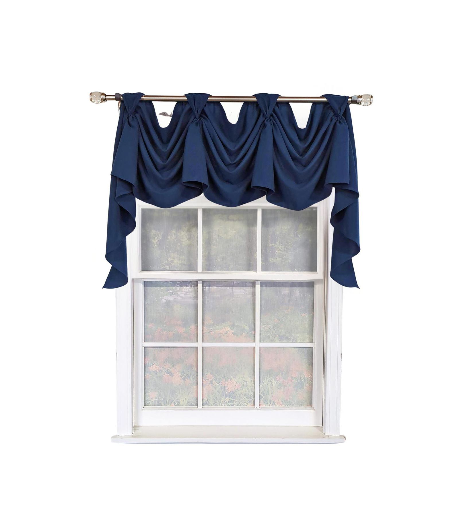 RLF Home Classic Solid 3-S Victory 100% Cotton Tab Top Swag Window Curtain 54" x 25" Navy