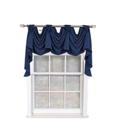 RLF Home Classic Solid 3-S Victory 100% Cotton Tab Top Swag Window Curtain 54" x 25" Navy