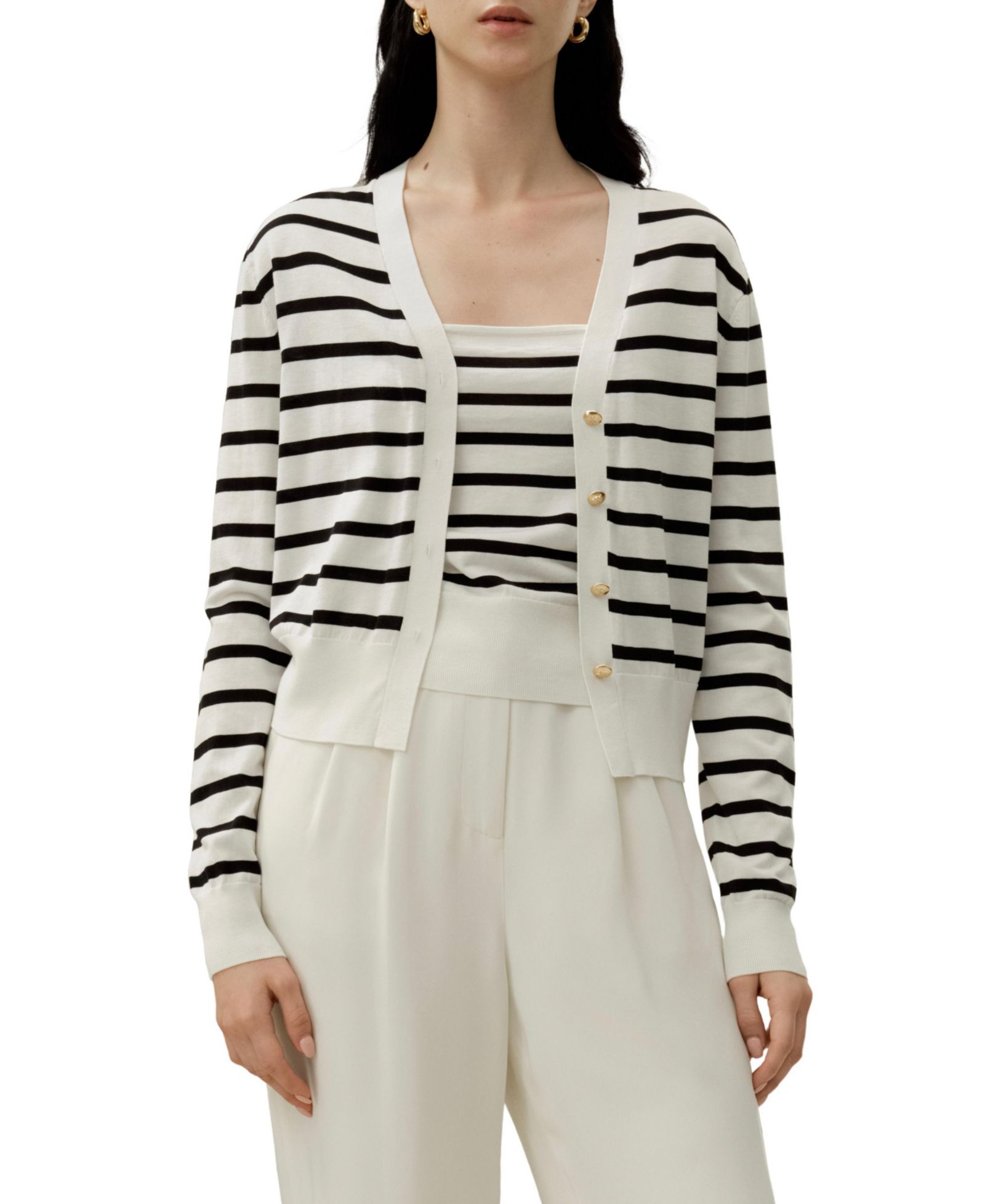 LILYSILK Women's Silk-Cotton Striped Knit Cardigan Set