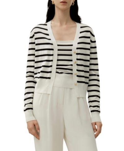 LILYSILK Women's Silk-Cotton Striped Knit Cardigan Set
