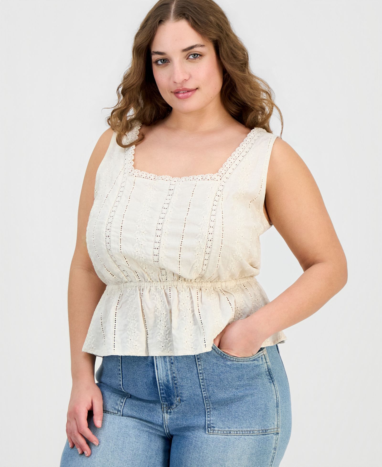 And Now This топ Peplum с вышивкой Plus Size, трендовый