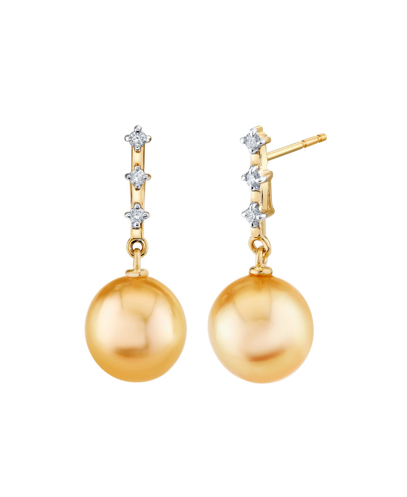 Серьги Macy's Cultured South Sea Pearl & Diamond в 10k Yellow Gold