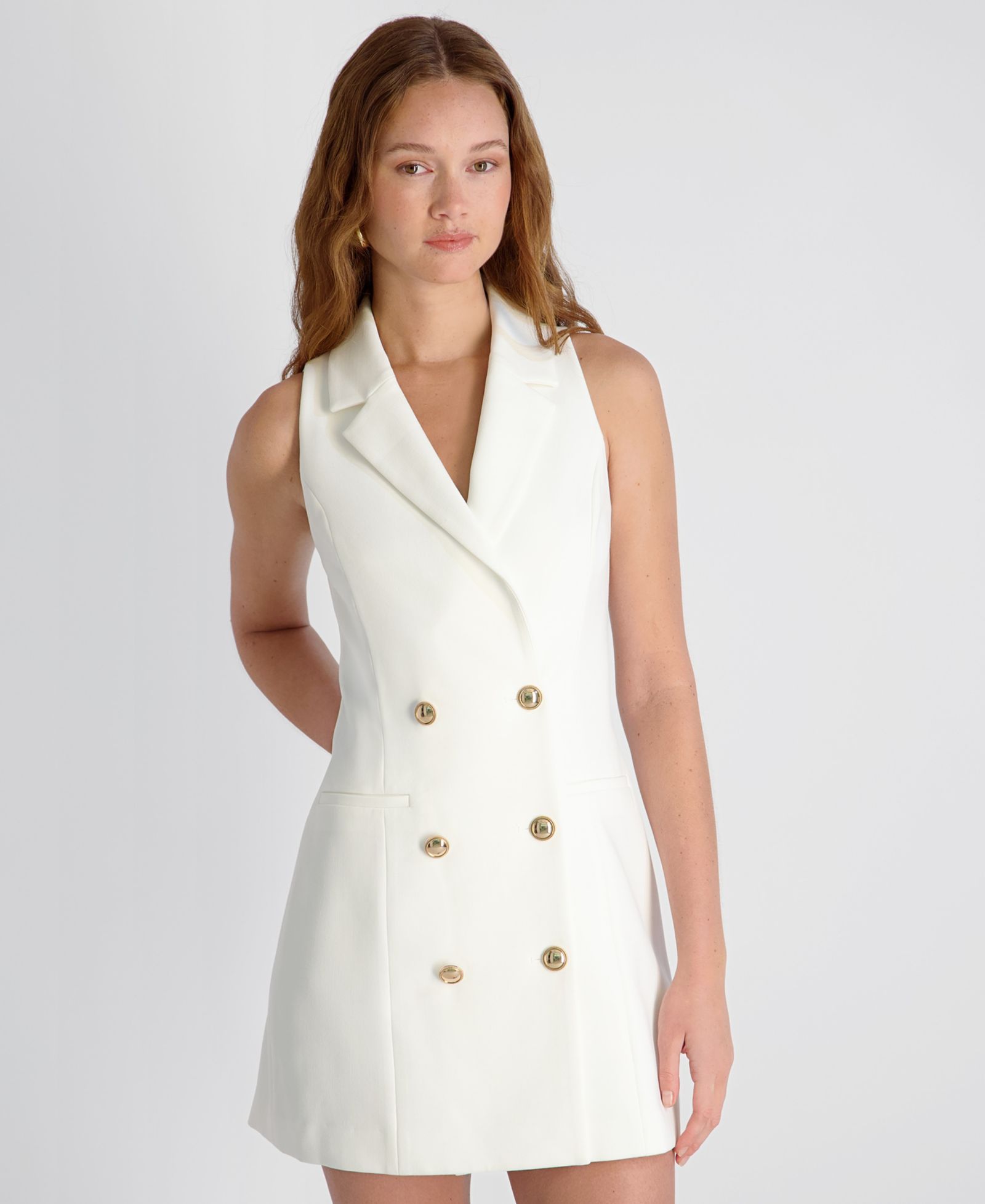 French Connection Women's Whisper Double-Breasted Collared V-Neck Mini Dress