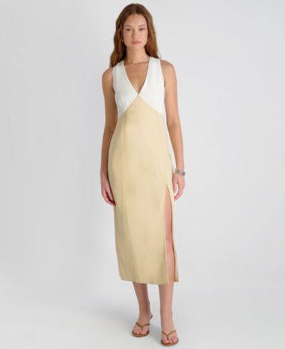 French Connection Женское платье миди Cooper из льна с V-образным вырезом